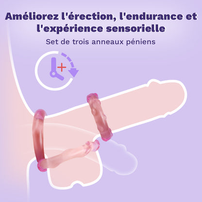 Set de 3 anneaux de pénétré - Anneaux en TPE haute élasticité pour le plaisir masculin