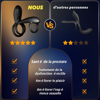 【Nouveau !】Warren - Anneau pénien double anneau premium 10 rotations + 10 vibrations