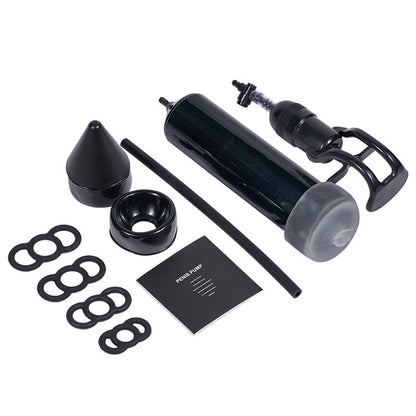Pompe à pénis manuelle noire, aide à l'érection, simple et facile à utiliser, avec anneaux de remplacement assortis et p