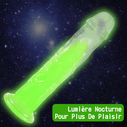 Gode phosphorescent avec ventouse puissante, adapté pour les hommes et les femmes.