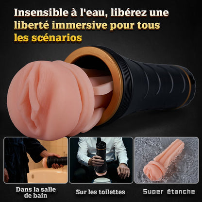 FlashFun - Masturbateur masculin avec entrée de lèvres réaliste, étanche IPX7, coque interne amovible