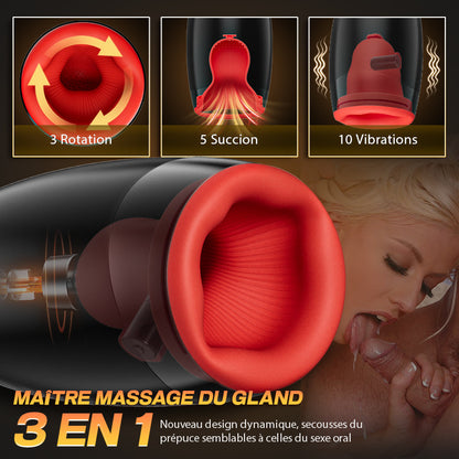 Massage du gland 3 en 1 Master Trainer, 3 rotations, 5 succions, 10 vibrations, Ultra Simulation Dynamique