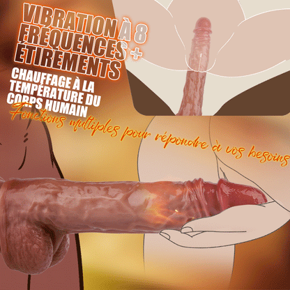 Vibration à 8 fréquences + gode rétractable, chauffant, avec sangles supplémentaires