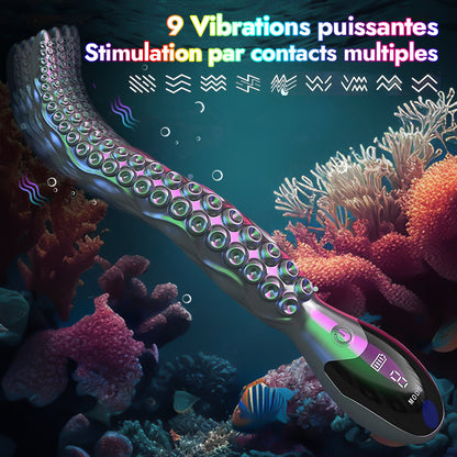 Gode vibrant réaliste en forme de pieuvre - Tentacules de pieuvre à affichage LED