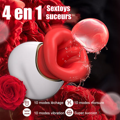 Vibromasseur Clitoridien Bouche et Langue 4 en 1 Lécher, Mordre, Aspirer et Vibrer