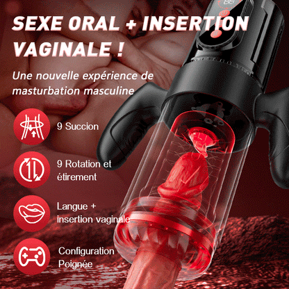 Terminator - Sexe oral x vaginal ! 9 rotations télescopiques+9 succions Masturbateur masculin avec poignée