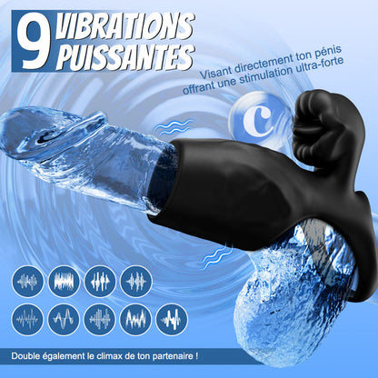 Titan - 9 Vibrations  Texture de Pénis Simulée  Anneau de Chasteté Double Testicules & Pénis  Jouet Sexuel pour Couples