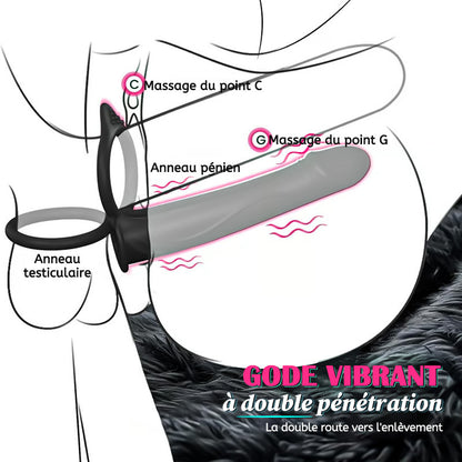 Gode anal à sangle pour couple avec anneau pénien vibrant