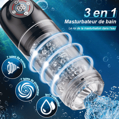Poseidon-Masturbateur de bain 3-en-1 7 Sucks + 7 Swivels Le roi de la masturbation dans l'eau !