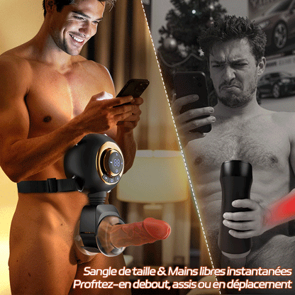 【Vente flash : -30 %】Hazel - Masturbateur Masculin Strap-On à la Taille Mains Libres avec 9 Vibrations, Balancement et Poussée