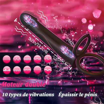 Gode anal à sangle pour couple avec anneau pénien vibrant