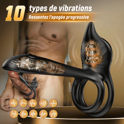 Vibrateur à anneau pénien 3 en 1, stimulateur de point G et clitoris à 10 vibrations, vibrateur pour couple en érection