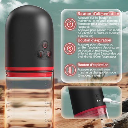 Pompe d'agrandissement masculine Acmejoy S-HANDE en forme de chatte, 3 pompes à succion et 9 pompes vibrantes