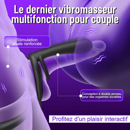 Double Pénétration  Double Vibration  Vibromasseur pour Couple avec Anneau de Verrouillage du Sperme