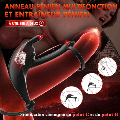 Anneau pénien vibrant double en silicone pour homme avec 7 modes de vibration