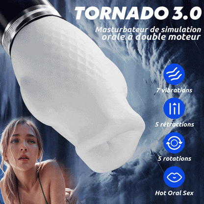 Tornado 3.0 - Masturbateur à double moteur sexe oral 7 vibrations 5 rétractions 5 rotations