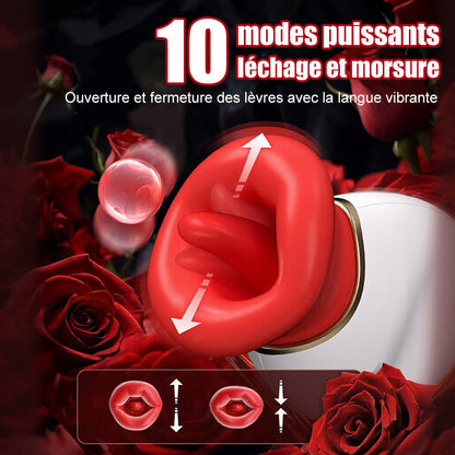 Vibromasseur Clitoridien Bouche et Langue 4 en 1 Lécher, Mordre, Aspirer et Vibrer