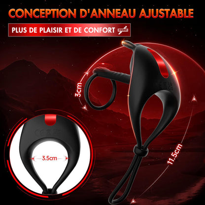Anneau pénien vibrant double en silicone pour homme avec 7 modes de vibration