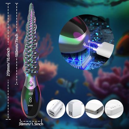 Gode vibrant réaliste en forme de pieuvre - Tentacules de pieuvre à affichage LED