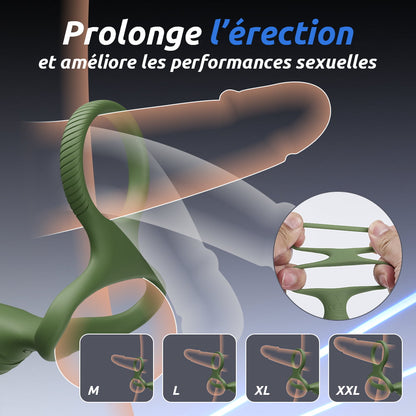 Masseur prostatique vibrant et oscillant Logan 10 avec 2 anneaux de pénis pour hommes et couples homosexuels