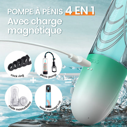 Green Pioneer - Pompe à pénis à eau avec écran LCD, 4 niveaux de pression et 9 modes d'aspiration