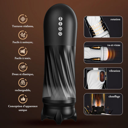 ROCKET Masturbateur  3 Rotation 5 Vibration+Va-et-Viens  chauffant