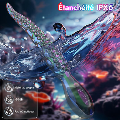 Gode vibrant réaliste en forme de pieuvre - Tentacules de pieuvre à affichage LED