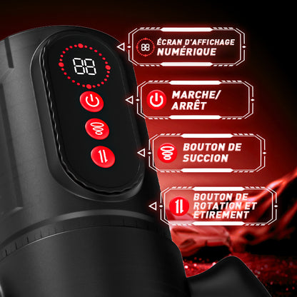 Terminator - Sexe oral x vaginal ! 9 rotations télescopiques+9 succions Masturbateur masculin avec poignée