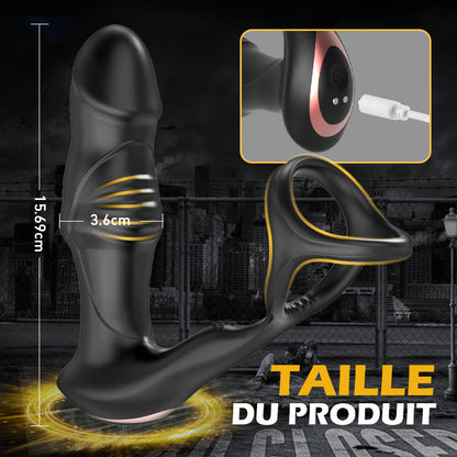 Masseur de prostate 9 Vibration & 9 va-et-vient de billes & 9 tapotements avec cockring