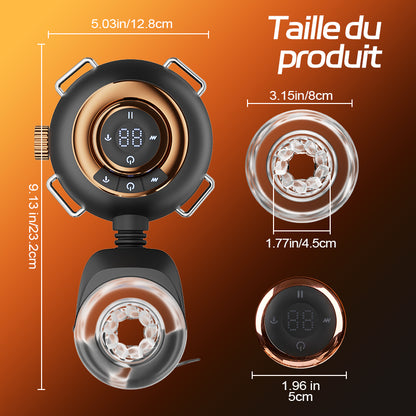 【Vente flash : -30 %】Hazel - Masturbateur masculin portable 3-en-1 avec gaine en silicone, fonctions de va-et-vient, rotation et vibration à 9 niveaux