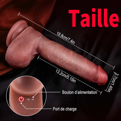 Casimir - Godemichet anal réaliste en silicone de 7,4 pouces avec fonction de chauffage, modes de poussée et de vibration automatiques