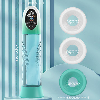 Green Pioneer - Pompe à pénis à eau avec écran LCD, 4 niveaux de pression et 9 modes d'aspiration