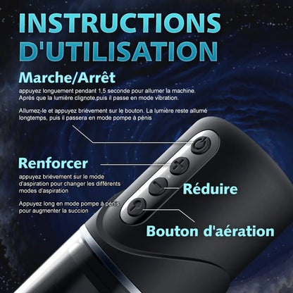 Pompe à pénis 6 modes de succion texture noire mate YINGJUE YINGJUE